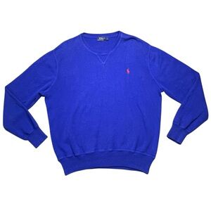 Polo Ralph Lauren Mens Large CrewNeck Pullover Knit Sweater Blue Red Pony Cotton